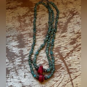 Vintage Southwestern Tribal Native American Double Strand Turquoise and Coral
